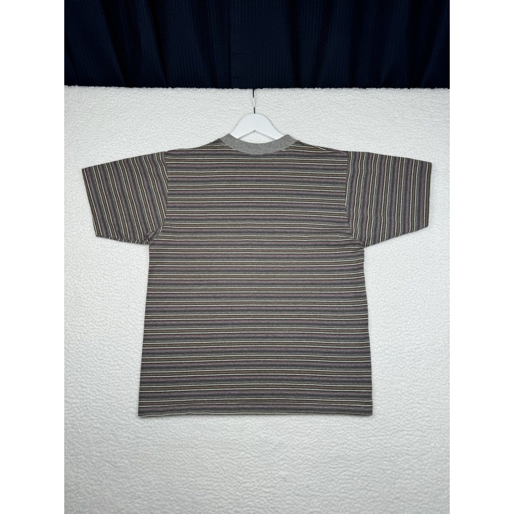 Vintage 90s Sostanza Striped Shirt - XL 14/16 Youth - Gray Brown Yellow - Picture 8 of 11